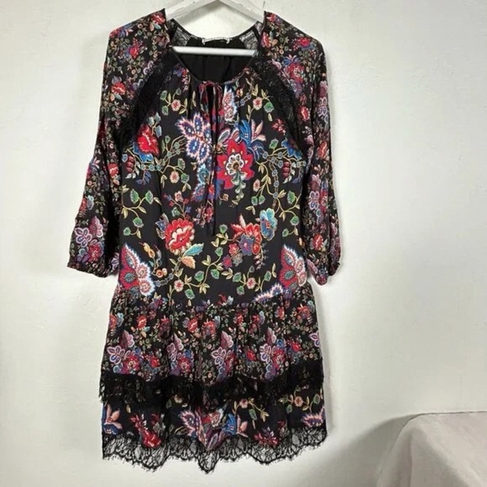 Alice + Olivia Black Floral Lace Mini Dress